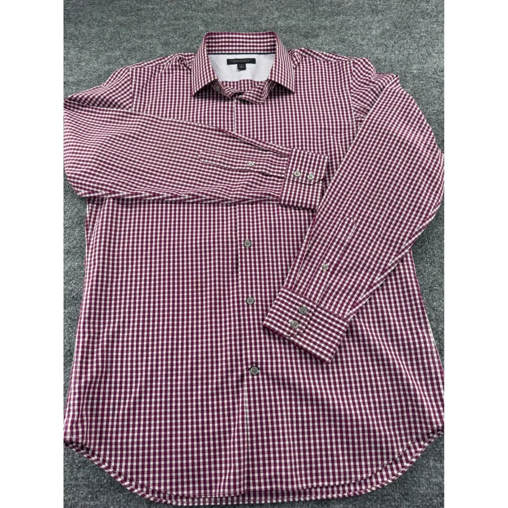 Banana Republic Button Down L/S Men M Classic Cotton Slim Fit Burgundy Gingham